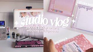 studio vlog 01  packing sticker orders, making and unboxing sticky notes, desk organization