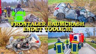 +++ AUTO TOTAL ZERSTÖRT: BAUMCRASH ENDET TÖDLICH +++ EINSATZKRÄFTE KÖNNEN FRAU NICHT MEHR HELFEN