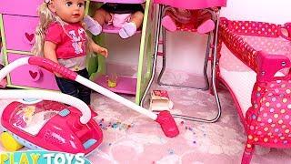 Baby Doll Cleans the Dollhouse! Play Toys