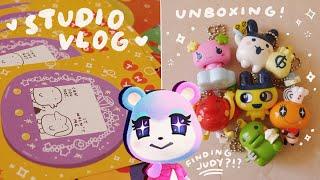 STUDIO VLOG 彡 (ART JOBS / TAMAGOTCHI KEYCHAIN UNBOXING / ANIMAL CROSSING TOUR & VILLAGER HUNT)