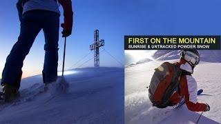 Powder skiing at sunrise in Bad Gastein - first freeride backcountry tracks, Austria