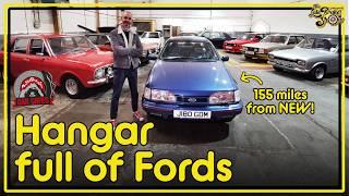 Hoard of Classic Fords in an old hangar // Car Cave garage tour