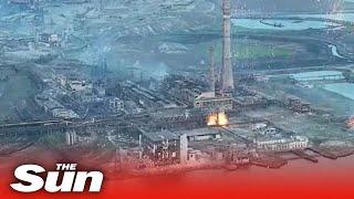 Rain of fire hitting the Azovstal iron and steel works plant in besieged Mariupol