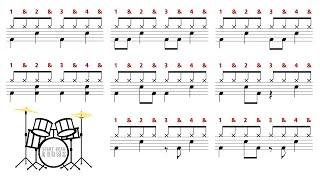 Common bass drum patterns with counting 