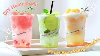 DIY Homemade Fruit Sparkling Drink | Peach | Honeydew | Orange | Sparkling Water [Home Café]