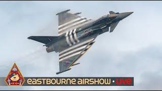 LIVE EASTBOURNE INTERNATIONAL AIRSHOW GRAND HOTEL VIEW TYPHOON, RED ARROWS, DRAKEN DISPLAY 15.08.24