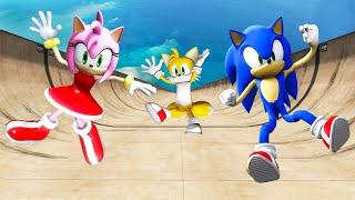 GTA 5 Sonic vs Amy Rose vs Tails Water Ragdolls & Fails [Euphoria Physics / Flooded Los Santos]