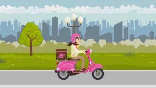 Animation of a woman riding an electric motor scooter