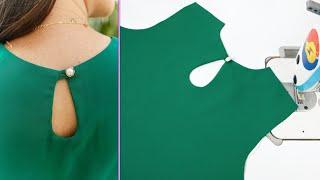 Clever Sewing Tips and Tricks | Best Way Sew Perfect The Back Neckline  With Slit And Button Loop