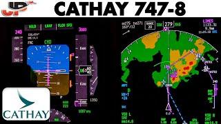 Avoiding Thunderstorms into Hong Kong in cockpit Cathay B747-8