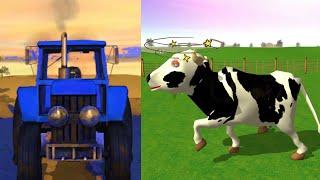 el Pollito Pio TRACTOR azul que lleva VACA voltea - mejor momento divertido meme