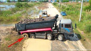 Experience Operating Of Showing Project Filling Land Dozer Leveling And Dump Truck Unloading Soil