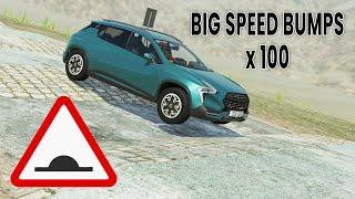 BeamNG Drive - Cars vs 100 Big Speed Bumps (Very High Speed)