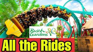 All the Rides & Rollercoasters at Busch Gardens Tampa with POVs