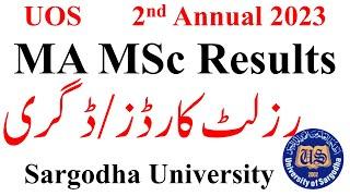 MA MSc 2nd Annual 2023 Result Cards UOS | MA MSc Supply 2023 UOS | MA MSc Results 2023 UOS