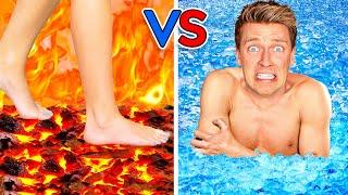 Walk on Fire or Swim Through Ice! Extreme Hot vs Cold Challenge - Last Girl To Leave Icy Pool Wins