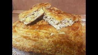 Meat pie in puff pastry. Quick tea cake.