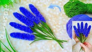 It's so Beautiful  Super Easy Lavender Flower Craft Idea with Yarn - DIY Amazing Woolen Flowers