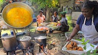 Cooking up a storm for the late Barrington Chambers curry chicken fry chicken rice and peas