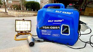 BILT HARD 2500w Inverter Generator.  As quiet as my $1,000 HONDA EU2200i