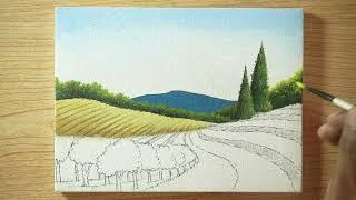 Peaceful Vineyard Landscape/ Satisfying Acrylic Painting 