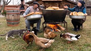 Traditional Winter Baking | Uzbek Bread in a Viking Kazan