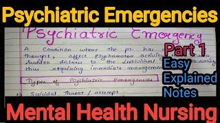 Notes Of Psychiatric Emergencies in Mental Health Nursing (Psychiatric) (Part 1) in Hindi.