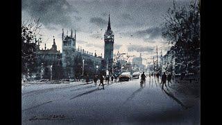 Watercolour Painting Tutorial : Evening in London