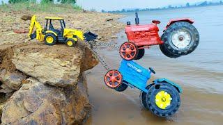 HMT Tractor Tata Signa Tipper Mahindra Tractor Accident Biggest Muddy River Pulling Out JCB ? CS Toy
