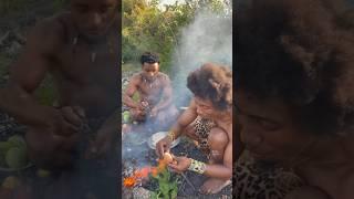 Eating food in jungle