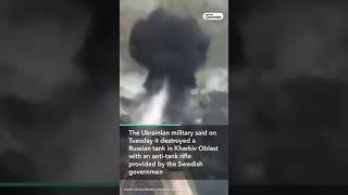 Ukraine Military Strikes Russian Tank in Kharkiv