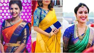 Blue Blouse Matching Saree Ideas 2022|Latest Contrast Sarees for Blue Blouses 2022