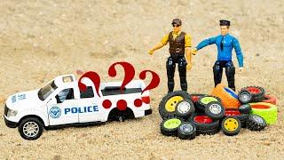 Police Car Chasing Thief Car Diy mini tractor to making concrete road | science project@ToysCarSM