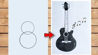 How To Draw Guitar | Easy Drawing Trick | Step By Step | Guitar Pencil Drawing | Simple Drawing