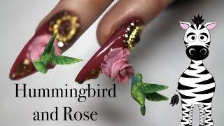 Extreme 3D Hummingbird and Rose Acrylic Nail Art Tutorial | BeautyBigBang