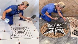 Young Man with great tiling skills -Great tiling skills -Great technique in construction PART 77.