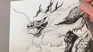 Drawing a Dragon’s Face | Pen & Ink ASMR Art Series #7