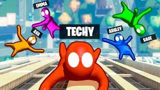 4 CRAZY FAN GIRLS vs Techy on 1 Skyscraper... (Gang Beasts)