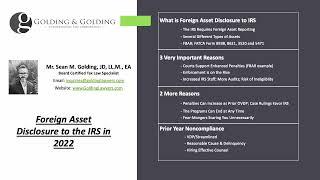 Foreign Asset Disclosure to IRS in 2022: International Tax Lawyers (Board-Ceritfied Specialist)