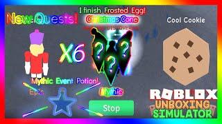 New quests! Finished Frosted Egg, hatched Xmas Cone! Potions! Mythics! | Roblox | Unboxing Simulator