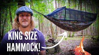 24 Hours Off Grid Solo Camping In a KING SIZE Hammock  In The Woods , Bushcraft cooking- Pot hanger.