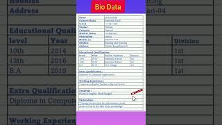 How to Make Bio Data|CV writing|CV Format|in english|Curriculum Vitae #shorts #cvwriting #viral