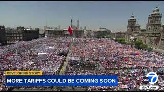 Tens of thousands of Mexicans rally with president to celebrate US decision to delay tariffs