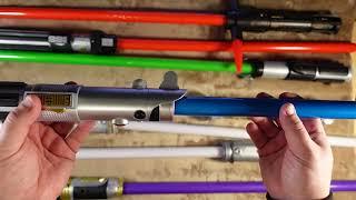 Demo mode comparison of Disney Store toy lightsabers