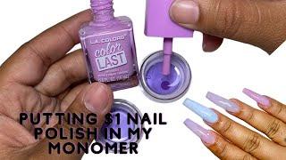 Mixing $1 NAIL POLISH in my MONOMER - CHEAP NAIL HACK - IT REALLY WORKS