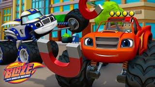 Blaze Uses MAGNETS on Robot Knights & Races to the Finish Line!  | Blaze and the Monster Machines