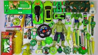 Ultimate green stationery Collection - rc car, bubble gun, ben10 pencil box, hulk figure, ben10watch