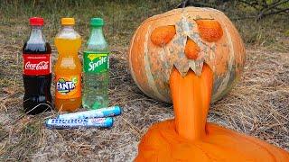 Halloween Experiment!!! Pumpkin Toothpaste! Coca Cola, Fanta, Sprite and Mentos.