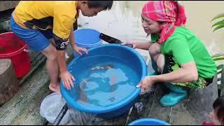 The floodwaters brought in a lot of catfish, so the whole family went out to catch fish to eat.