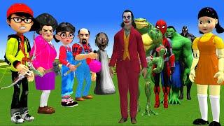 Scary Teacher 3D vs Squid Game Challenge with TEAM Bad Guy Joker, Venom, Spiderman 5 Times Challenge